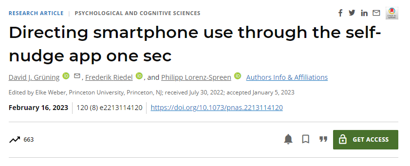 لینک مقاله "آیا یک پیام یک‌ ثانیه‌ای قبل از بازکردن اپلیکیشن‌های تلفن همراه می‌تواند باعث کاهش استفاده از آن‌ها شود؟" در مجله PNAS