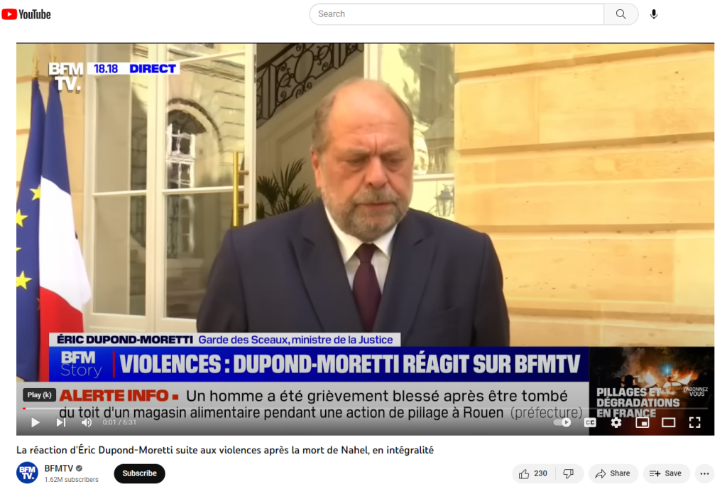 لینک ویدیو یوتیوب  گفت‌وگوی وزیر دادگستری فرانسه با BFM